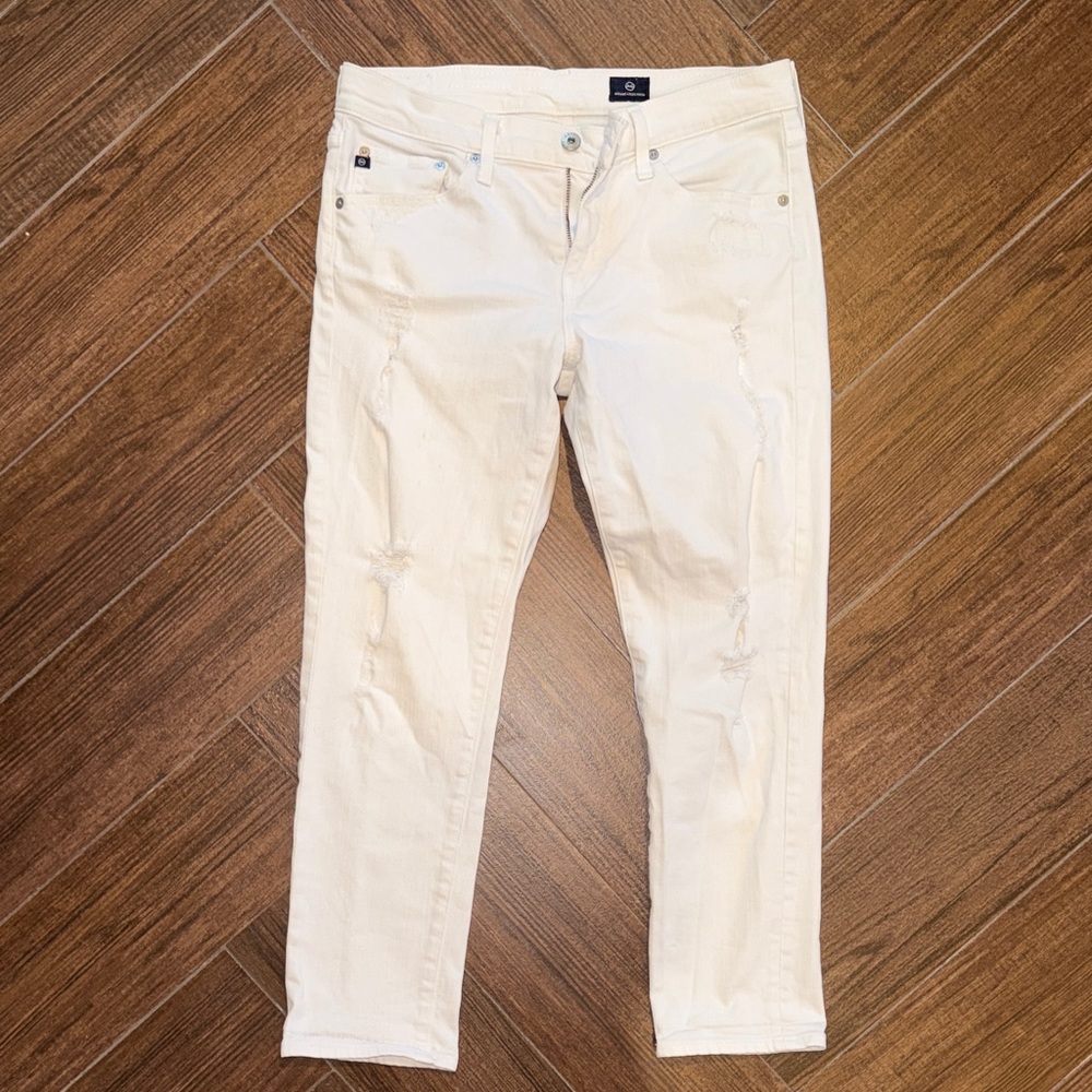 Ag Adriano Goldschmied Cream / Off-White Distressed Skinny Jeans Sz 28R